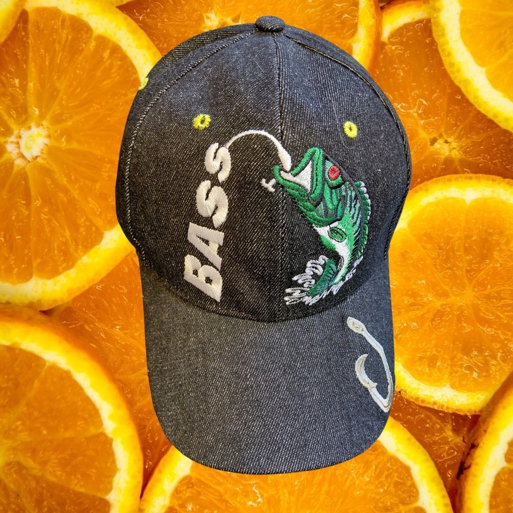 Bass‎ Fishing Embroidered Hat Cap Denim Style Outdoors Sports